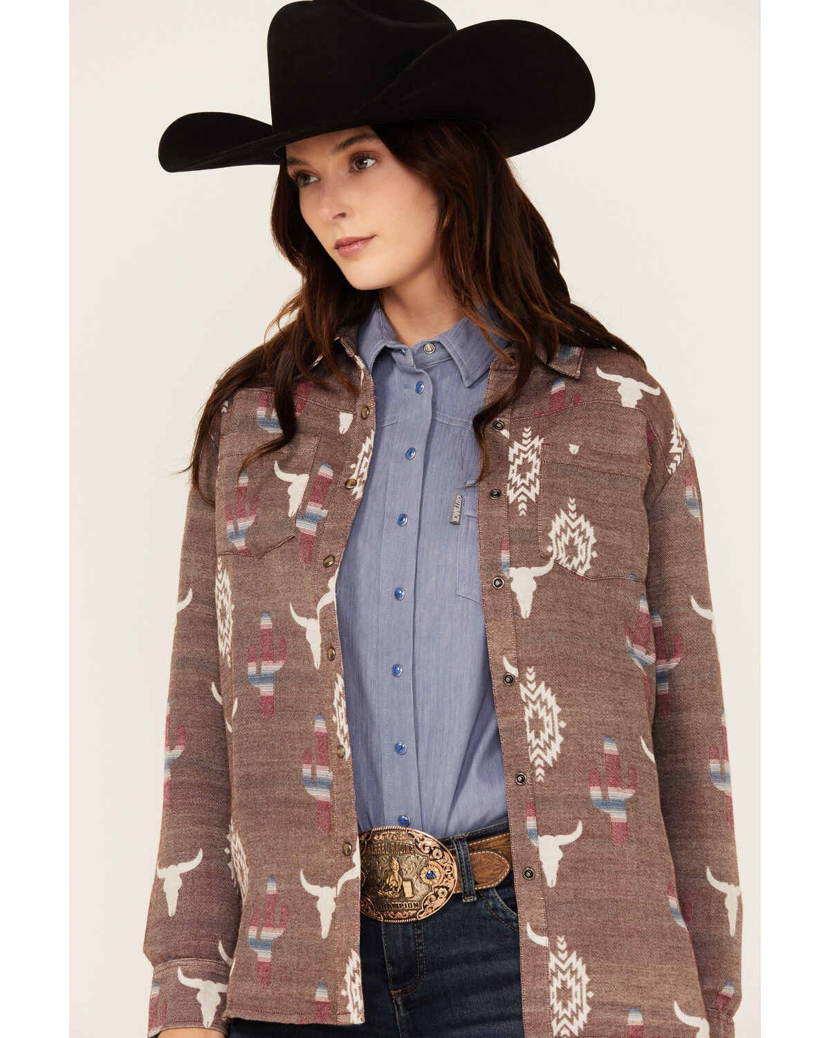 Image #2 - Shyanne Women's Conversation Print Long Sleeve Snap Western Shirt, Chocolate, hi-res