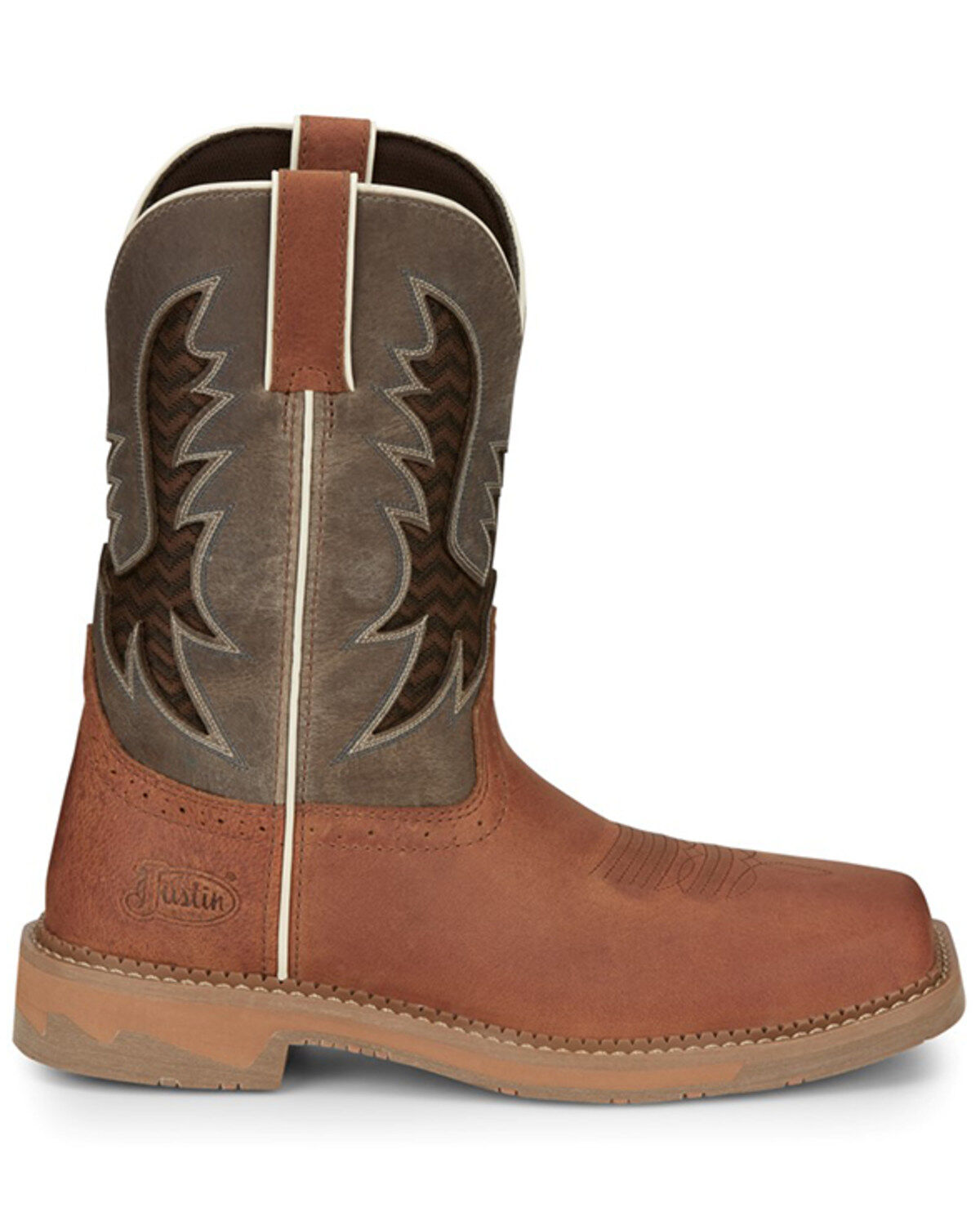 Image #2 - Justin Men's Bolt Redwood Pull On Soft Work Boots - Square Toe, Brown, hi-res