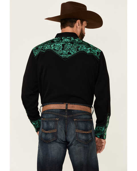 Scully Men's Emerald Embroidered Gunfighter Long Sleeve Snap Western Shirt , Black, hi-res