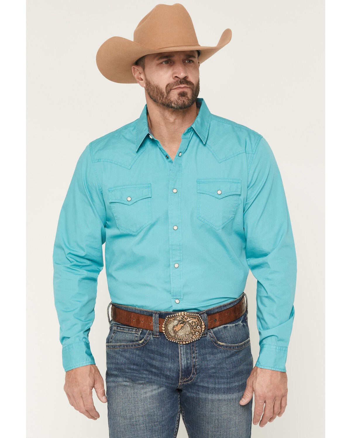 Image #1 - Cody James Men's Rock Solid Long Sleeve Snap Western Shirt, Aqua, hi-res