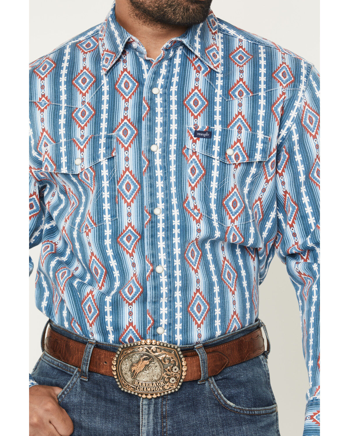 Image #3 - Wrangler Men's Vintage Brushpopper Americana Striped Print Long Sleeve Snap Western Shirt, Multi, hi-res