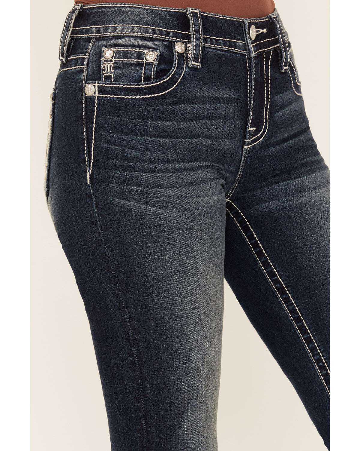 Image #4 - Miss Me Women's Dark Wash Mid Rise Stretch Bootcut Jeans, Dark Wash, hi-res