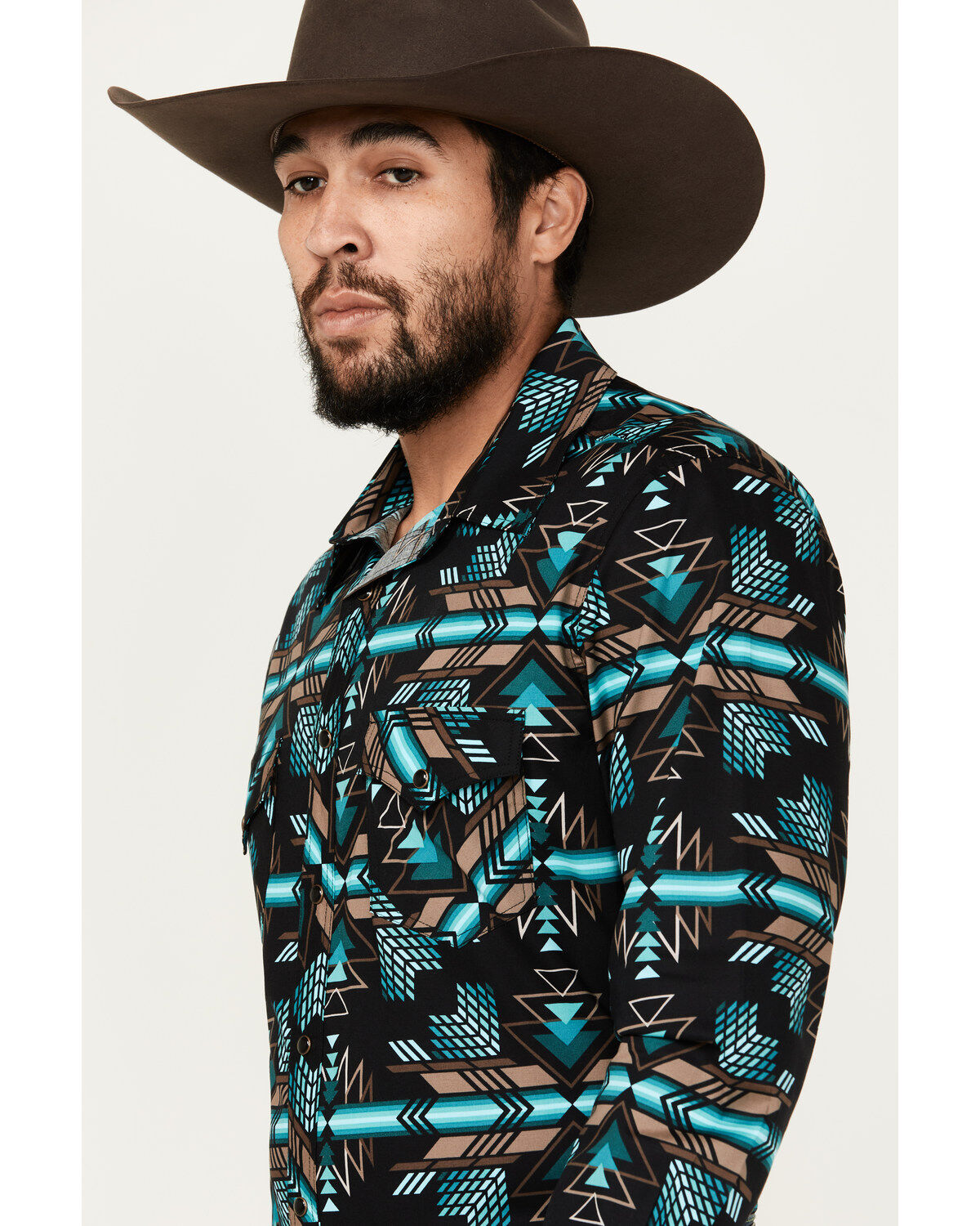 Image #2 - Rock & Roll Denim Men's Southwestern Print Long Sleeve Snap Stretch Western Shirt, Black, hi-res
