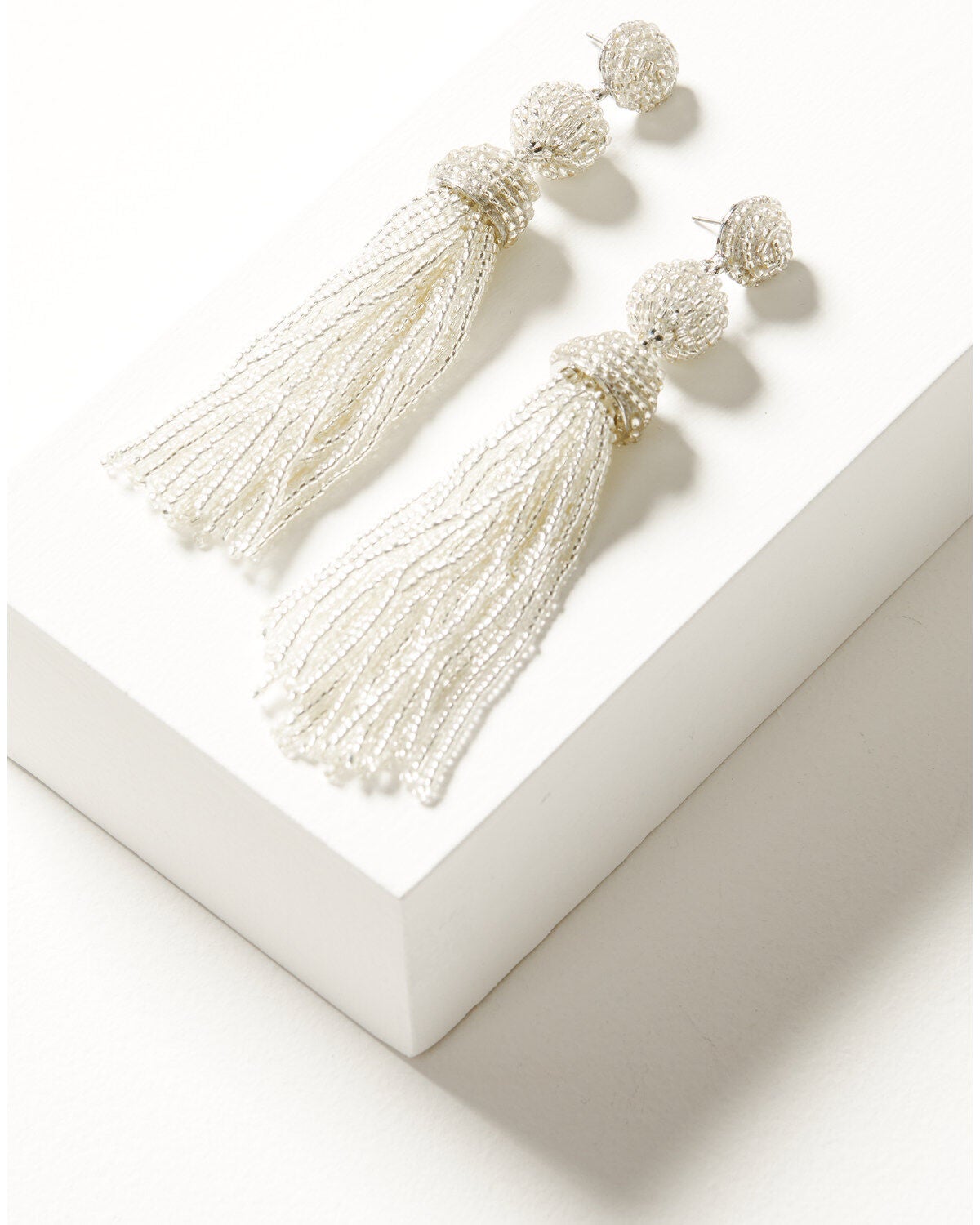 Shyanne Women's Three-Tier Beaded Tassel Earrings, Silver, hi-res