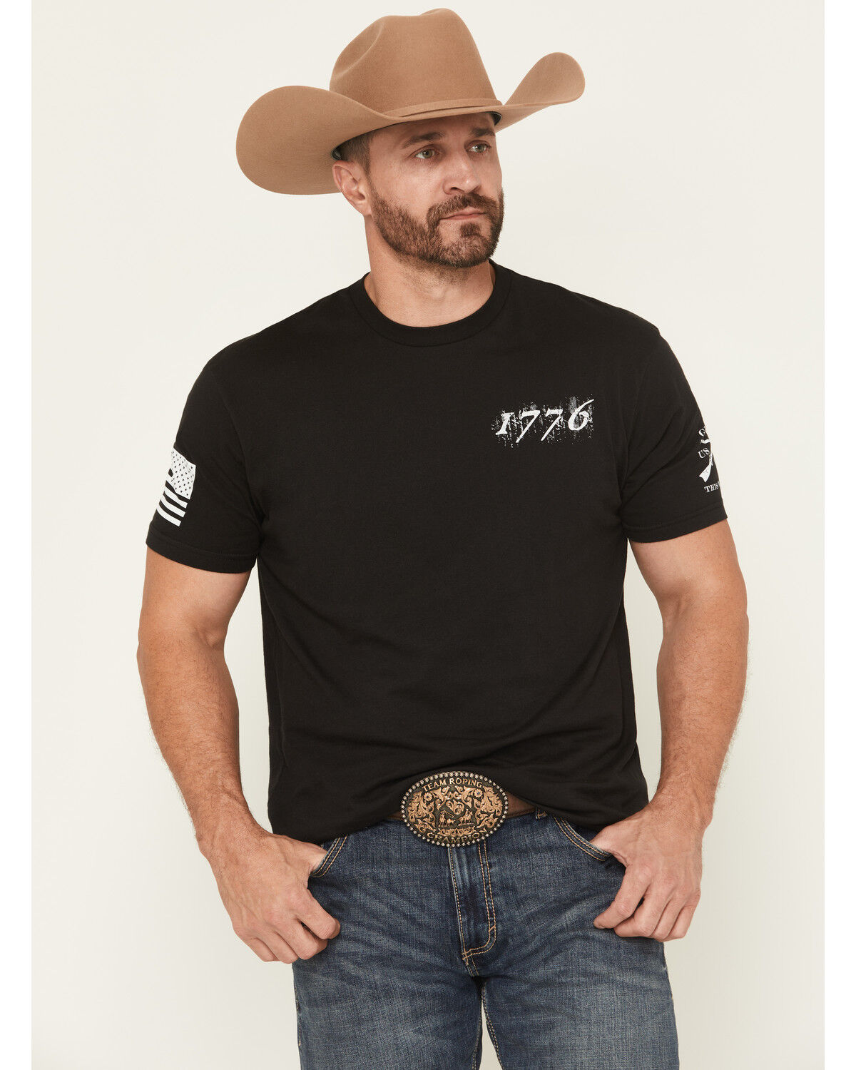 Image #1 - Grunt Style Men's Flag Short Sleeve Graphic T-Shirt, Black, hi-res