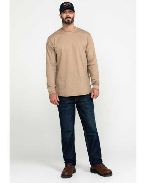 Image #6 - Cody James Men's FR Logo Long Sleeve Stretch Work Shirt , Beige/khaki, hi-res