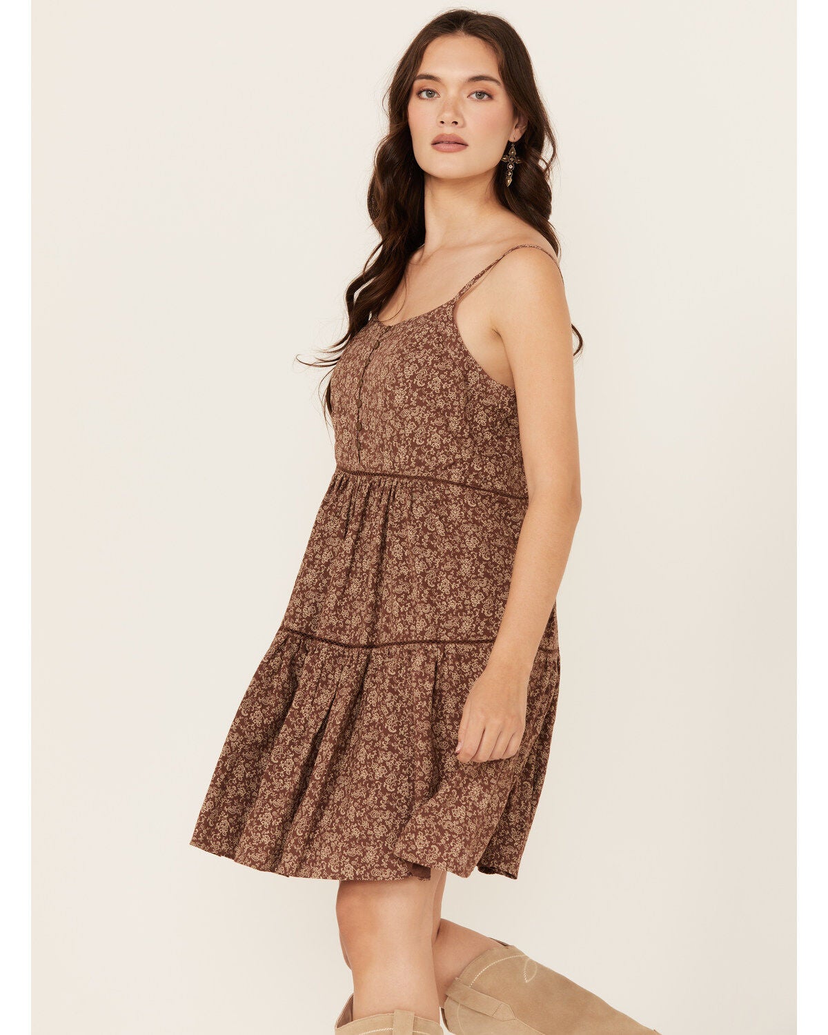 Image #2 - Cleo + Wolf Women's Beau Printed Mini Dress, Chocolate, hi-res