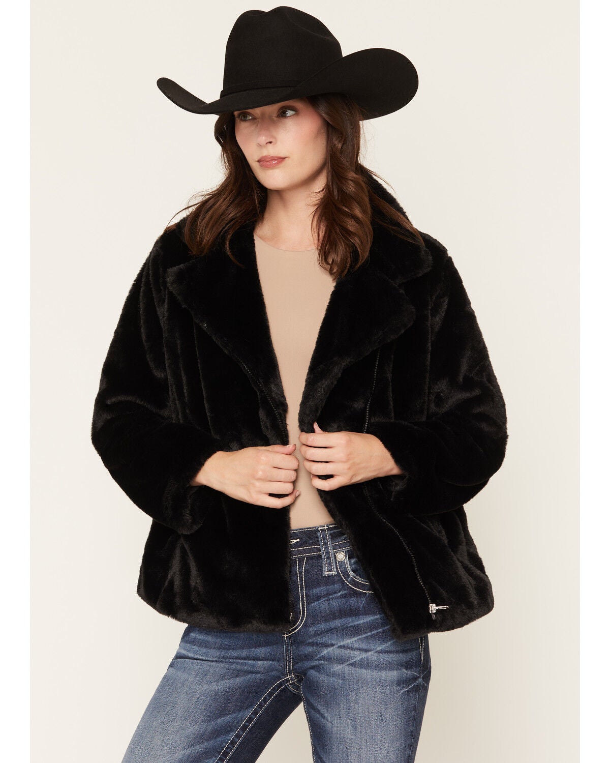 Becca Women's Faux Fur Moto Jacket, Black, hi-res