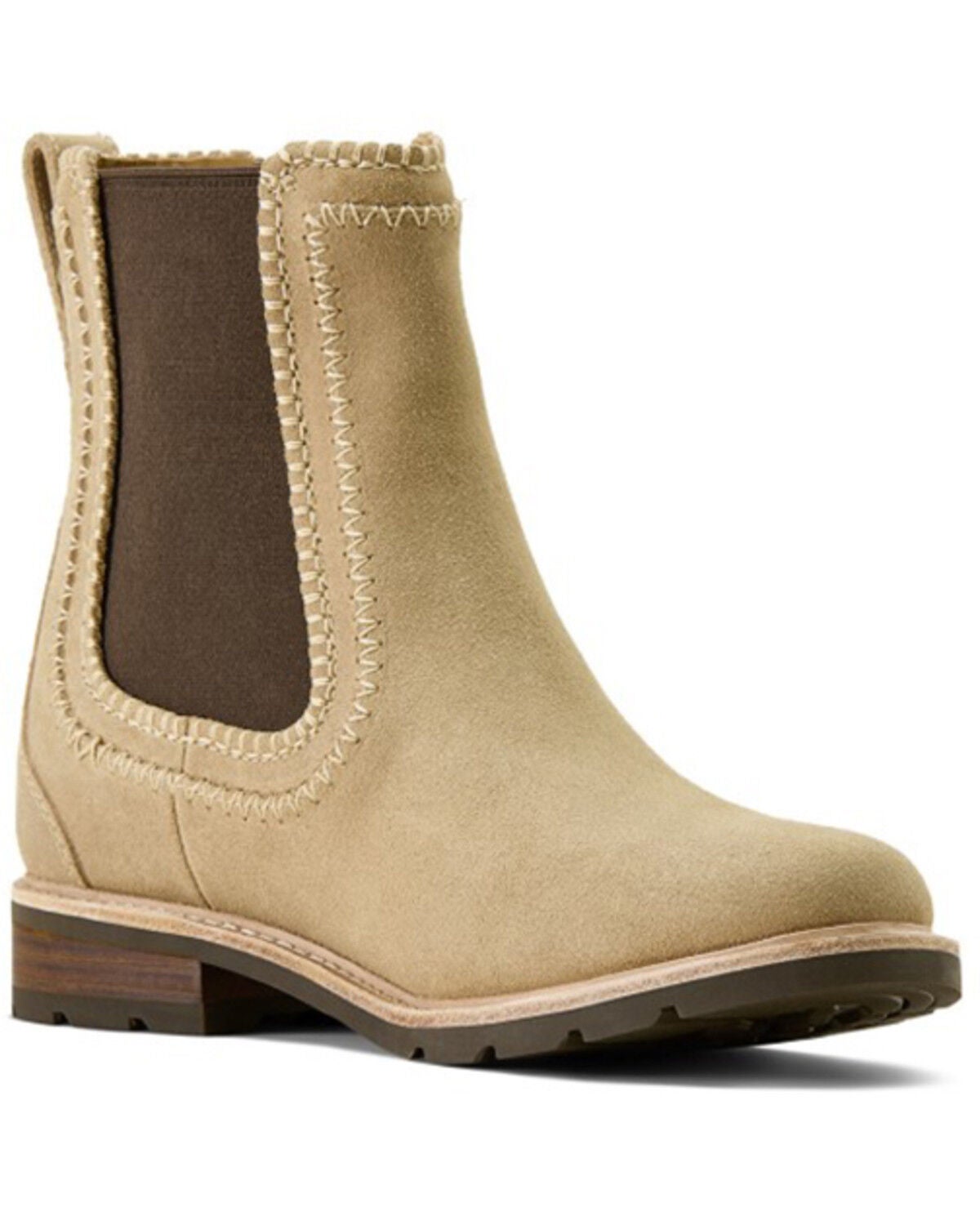 Image #1 - Ariat Women's Wexford Whip Stitch Suede Chelsea Boots - Round Toe, Camel, hi-res