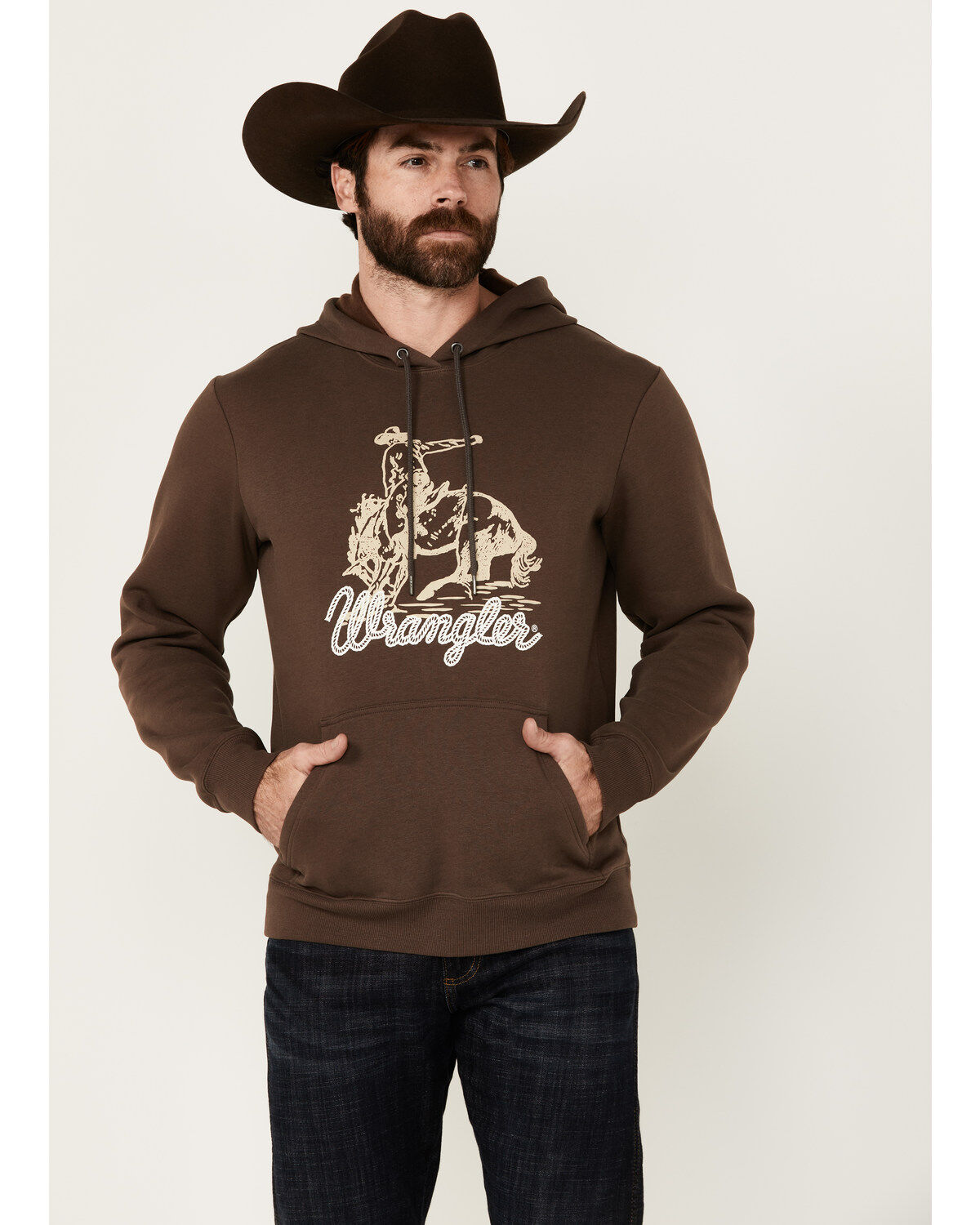 Image #1 - Wrangler Men's Boot Barn Exclusive Cowboy Rope Hooded Sweatshirt, Chocolate, hi-res