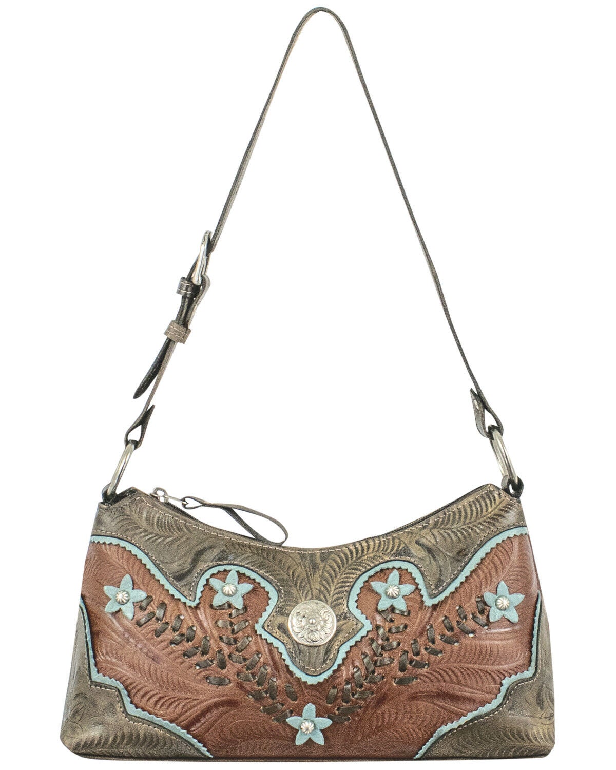 American West Desert Wildflower Zip Top Shoulder Bag, Brown, hi-res