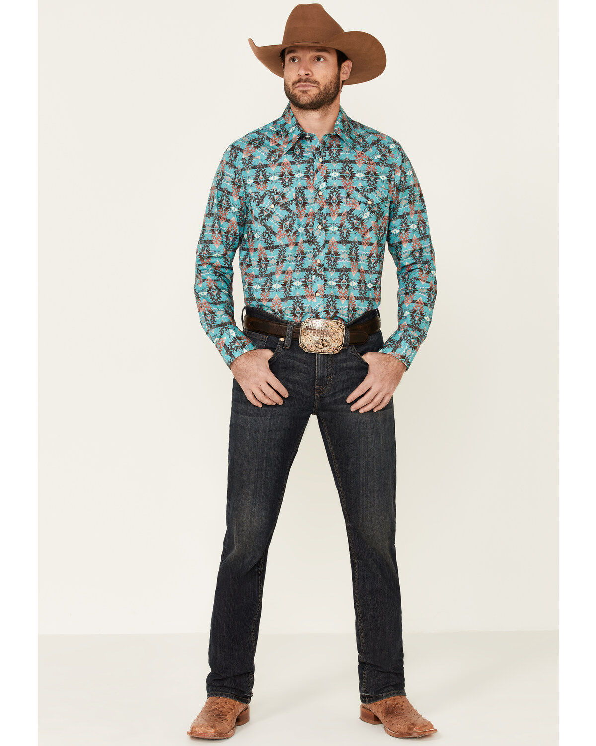 Image #2 - Rock & Roll Denim Men's Southwestern Print Long Sleeve Snap Western Shirt, Multi, hi-res