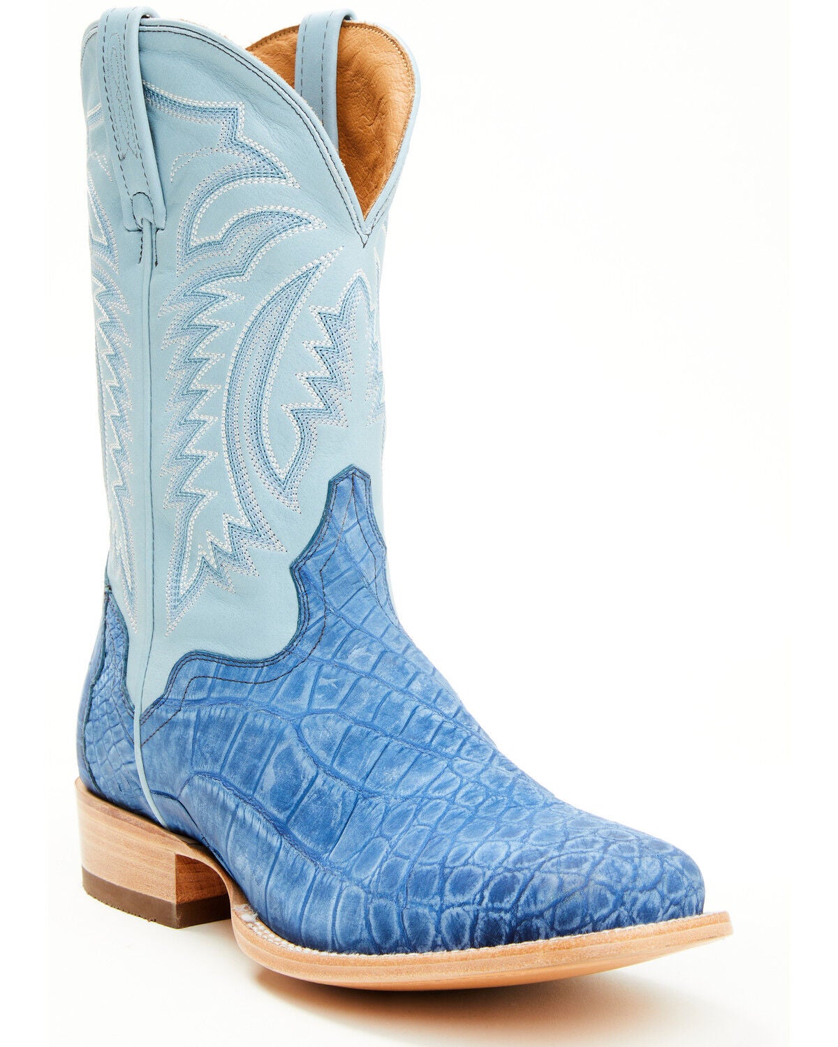 El Dorado Men's Exotic American Alligator Western Boots - Broad Square Toe, Blue, hi-res