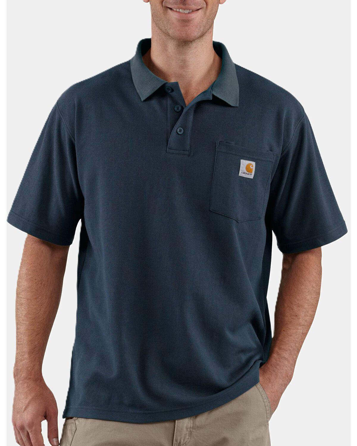 Carhartt Men's Loose Fit Short Sleeve Pocket Polo - Tall, Navy, hi-res