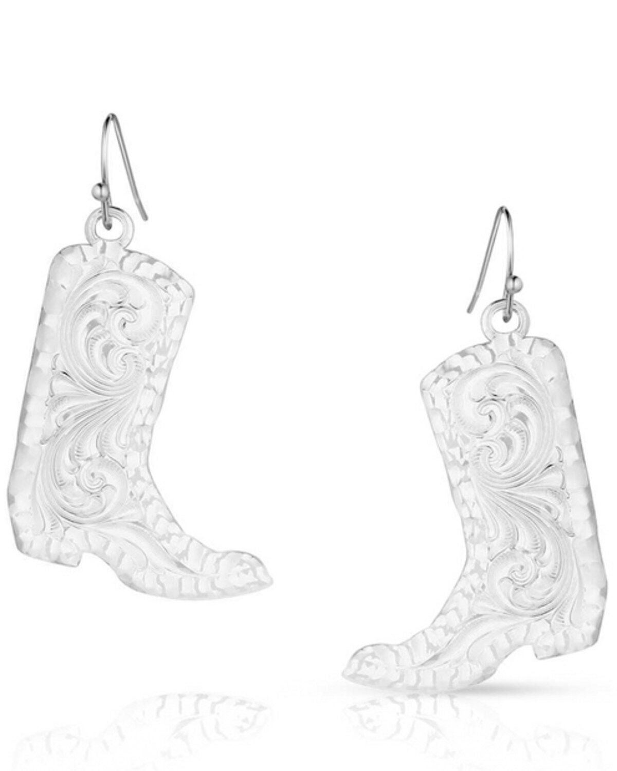 Montana Silversmiths Women's Chiseled Boots Earrings, Silver, hi-res