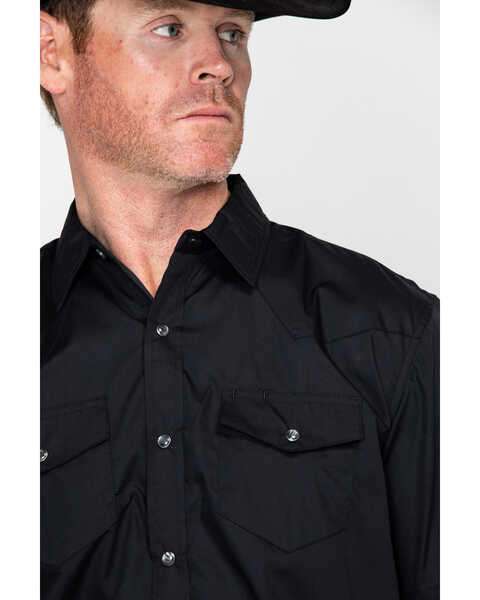 Image #4 - Gibson Men's Solid Short Sleeve Snap Western Shirt - Big, Black, hi-res