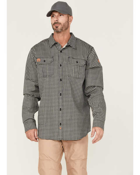 Hawx Men's FR Plaid Print Woven Long Sleeve Button Down Work Shirt - Tall, Navy, hi-res