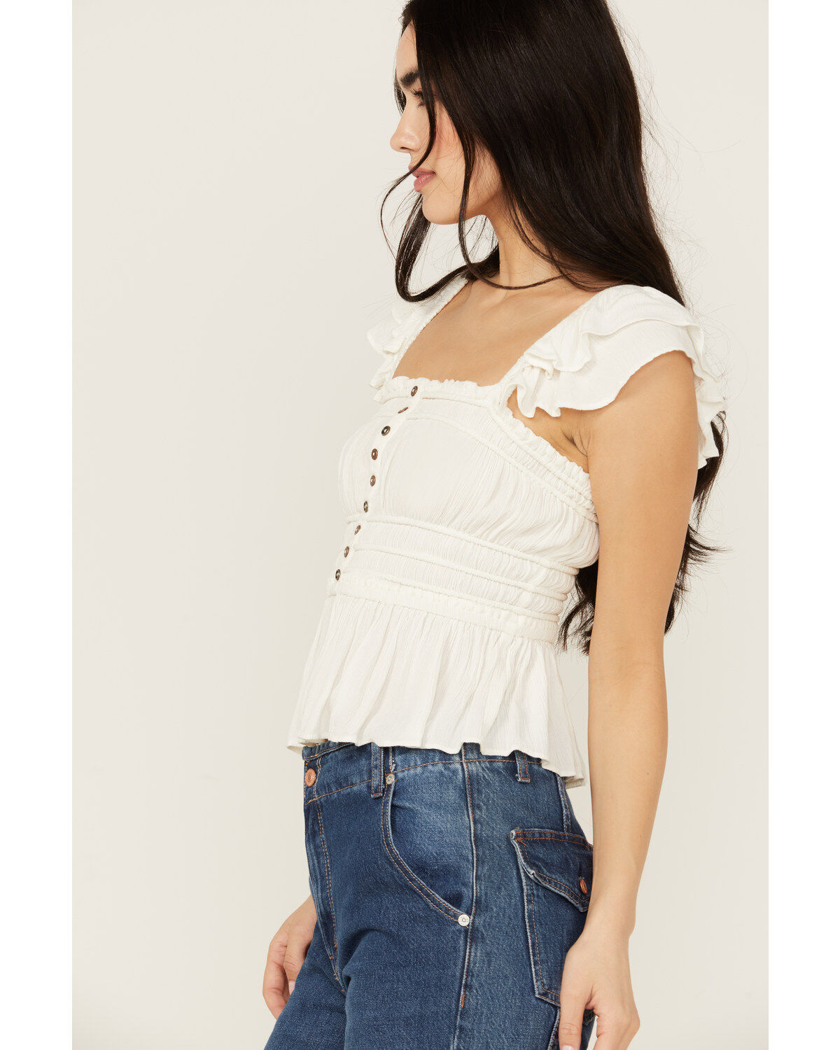 Image #2 - Shyanne Women's Flutter Sleeve Smocked Tank, Cream, hi-res