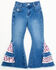 Image #1 - Cowgirl Hardware Toddler Girls' Leopard Print Side Ruffle Flare Jeans, Blue, hi-res