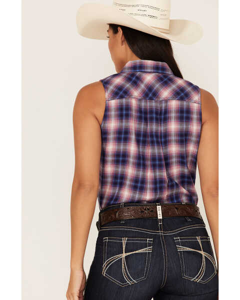 Ariat Women's R.E.A.L. Billie Jean Plaid Print Sleeveless Button-Down Western Shirt, Rust Copper, hi-res