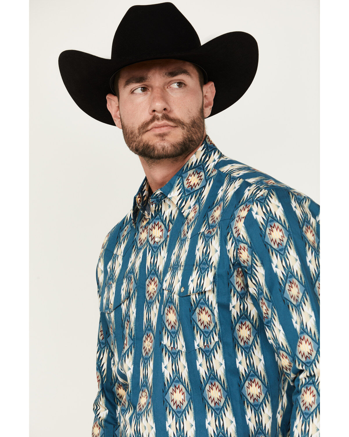 Image #2 - Wrangler Men's Checotah Long Sleeve Pearl Snap Western Shirt, Blue, hi-res