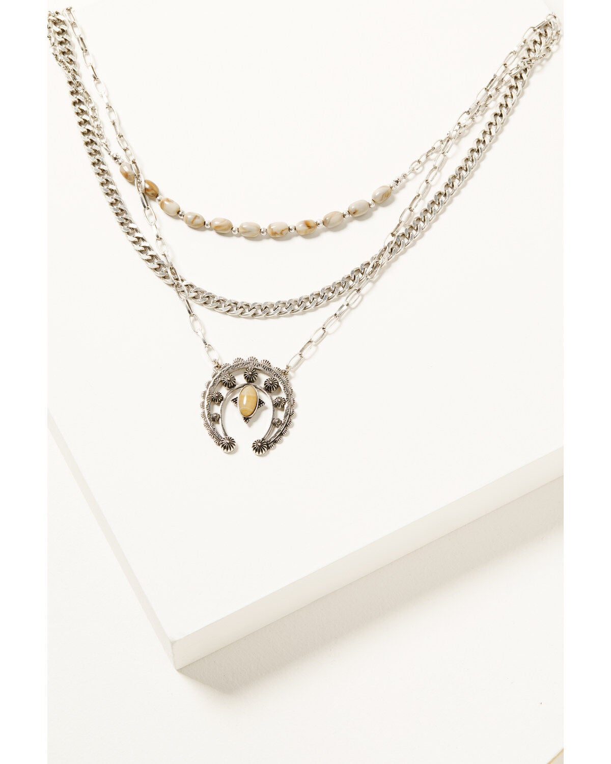 Shyanne Women's Squash Blossom Layered Statement Necklace, Natural, hi-res