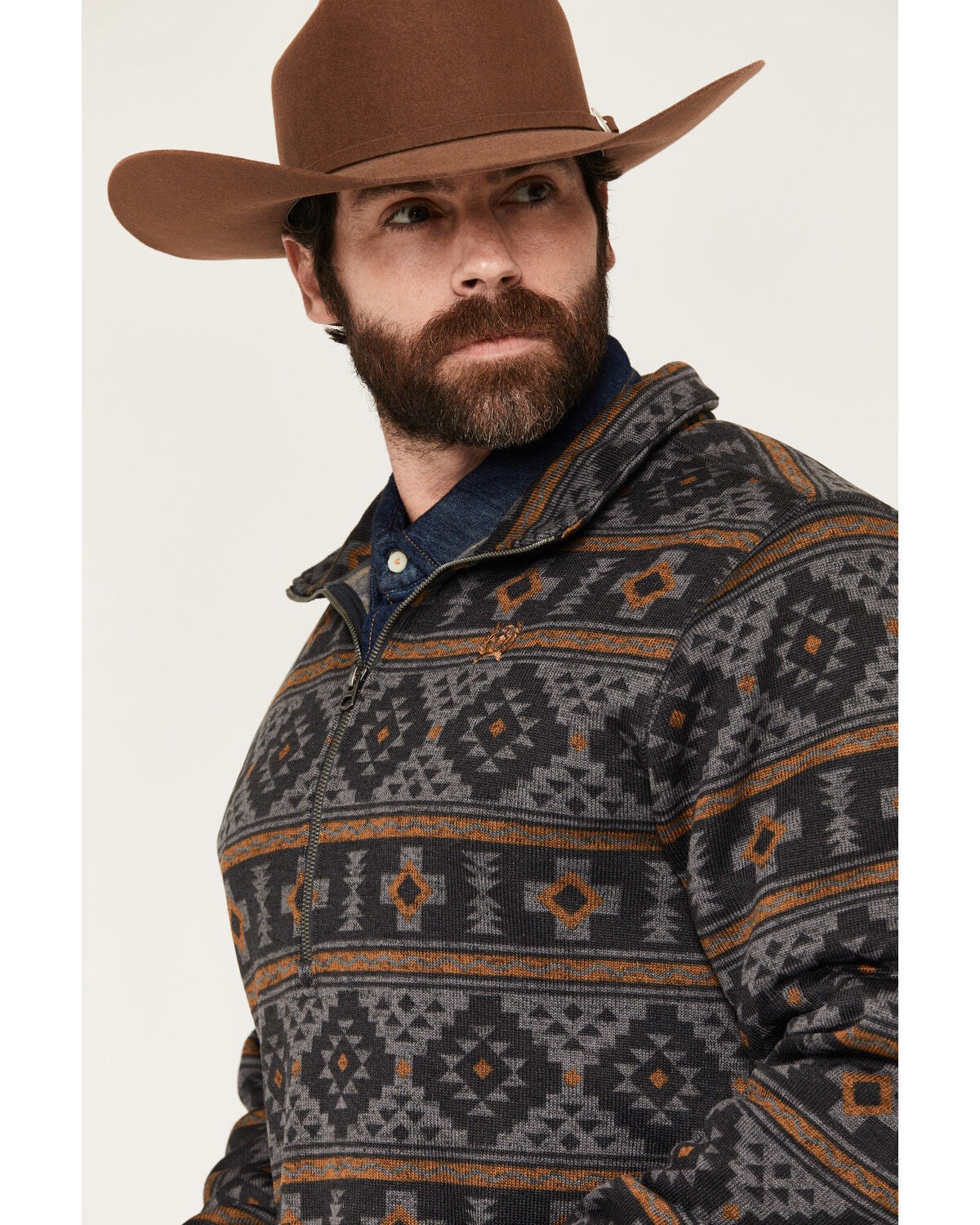 Image #2 - Cinch Men's Southwestern 1/4 Zip-Up Pullover, Charcoal, hi-res