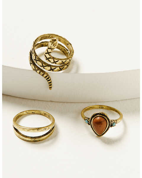Shyanne Women's 3-piece Gold Snake Ring Set, Gold, hi-res