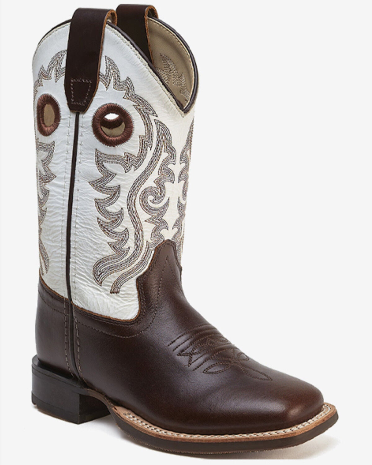 Old West Boys' Performance Western Boots - Broad Square Toe, Dark Chocolate, hi-res