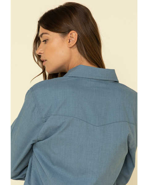 Image #5 - Wrangler Women's FR Blue Snap Long Sleeve Work Shirt, Blue, hi-res