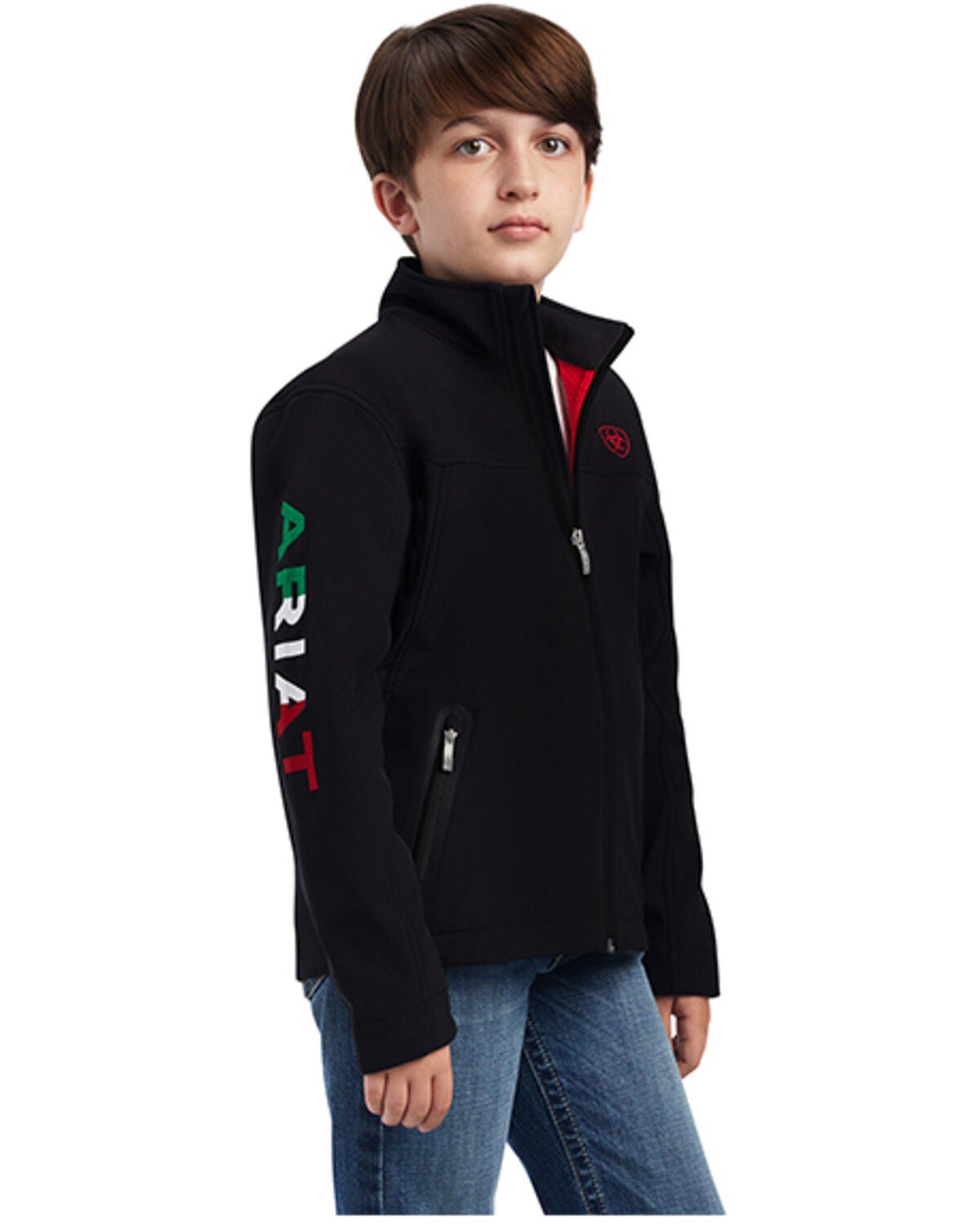 Image #1 - Ariat Boys' Mexico Flag Logo Embroidered Softshell Jacket, , hi-res