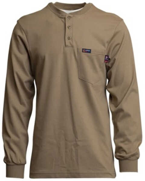 Lapco Men's FR Solid Long Sleeve Work Henley Shirt - Big , Beige/khaki, hi-res