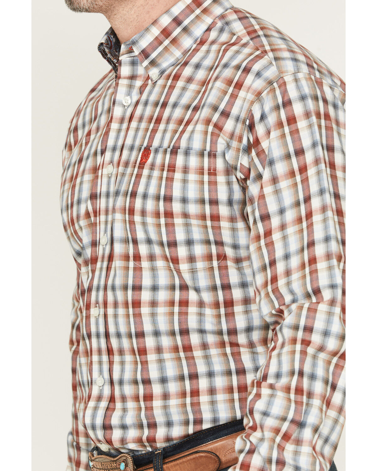 Image #3 - Cinch Men's Plaid Print Long Sleeve Button-Down Western Shirt, Cream, hi-res