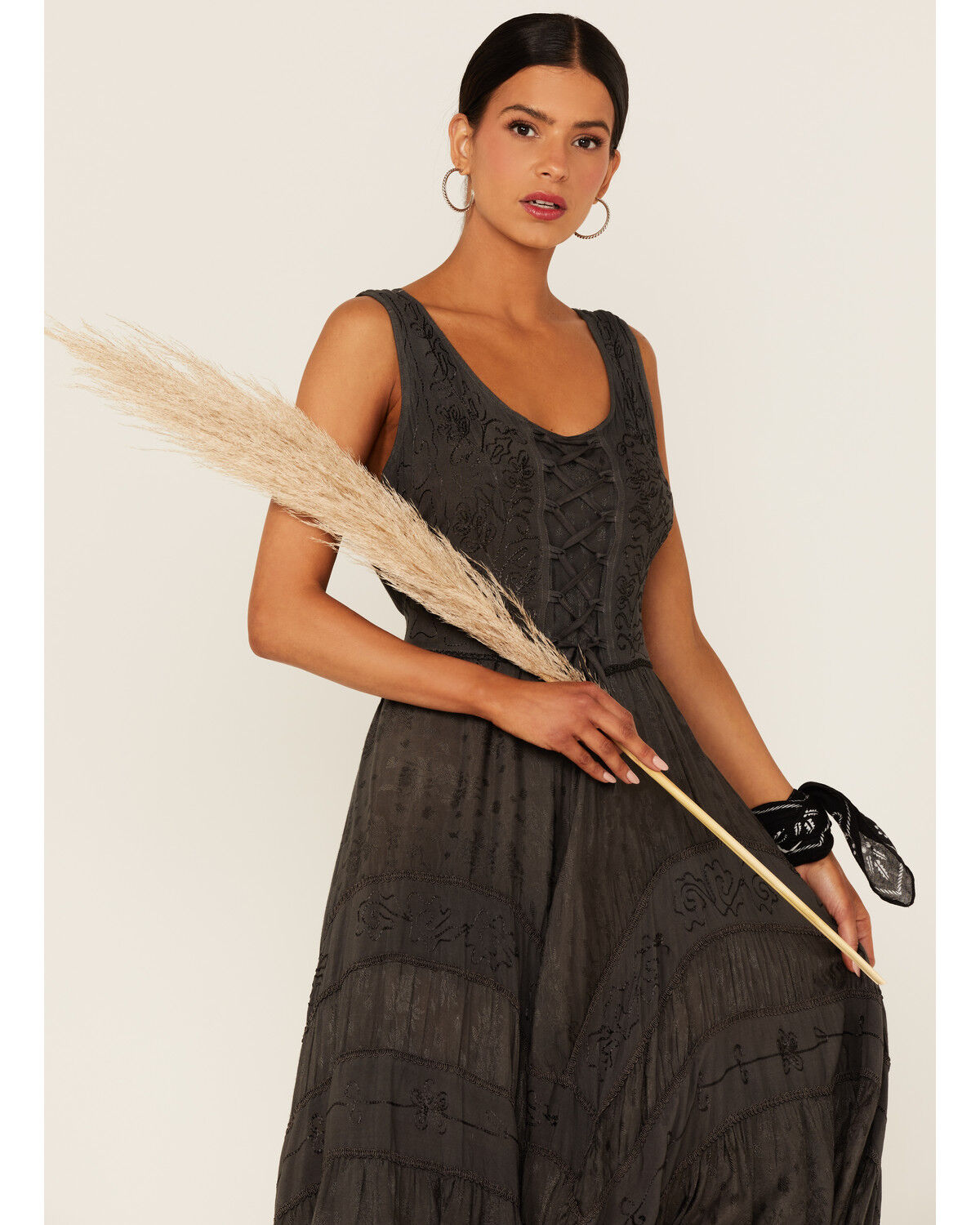 Image #2 - Scully Women's Lace-Up Jacquard Maxi Dress, Charcoal, hi-res