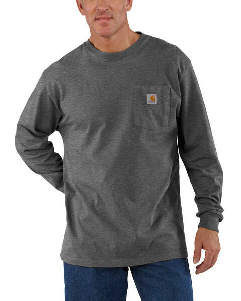 Image #2 - Carhartt Men's Loose Fit Heavyweight Long Sleeve Logo Pocket Work T-Shirt - Big & Tall, Medium Grey, hi-res