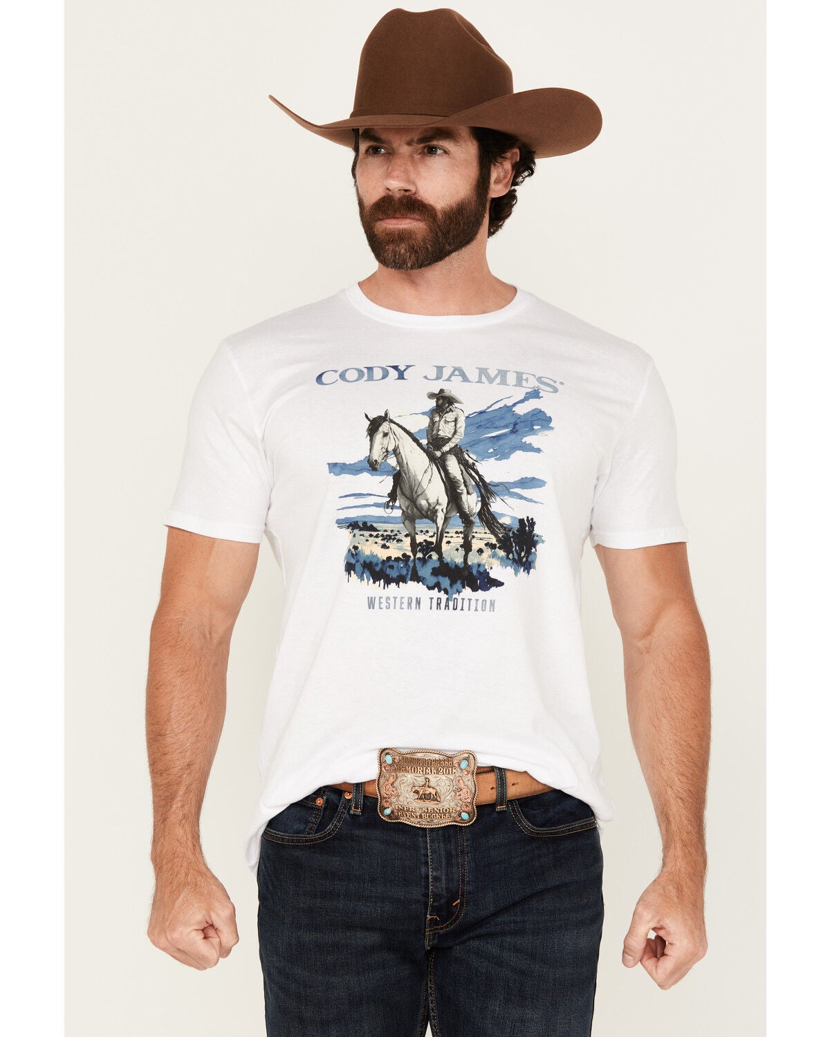 Cody James Men's Western Tradition Cowboy Short Sleeve Graphic T-Shirt, White, hi-res