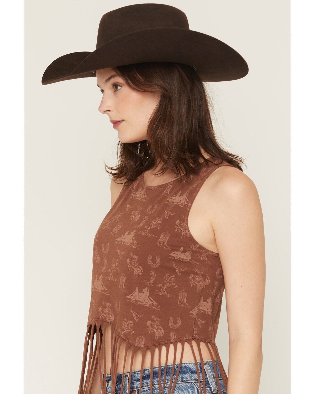 Image #2 - Rock & Roll Denim Women's Icon Fringe Tank, Brown, hi-res