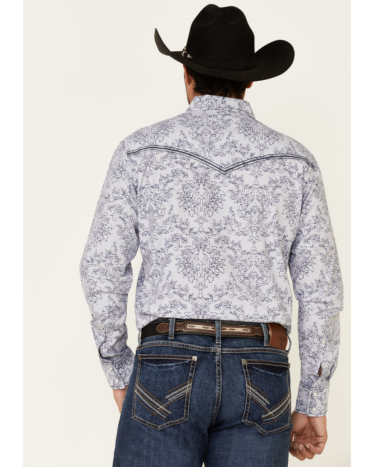 Image #4 - Rock 47 By Wrangler Men's Navy Paisley Print Long Sleeve Western Shirt, Navy, hi-res