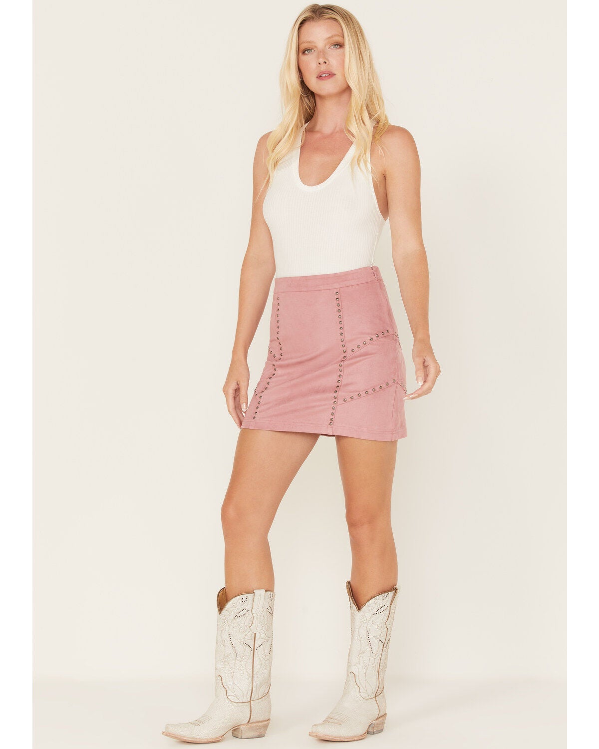 Idyllwind Women's Charlotte Faux Suede Studded Mini Skirt, Mauve, hi-res