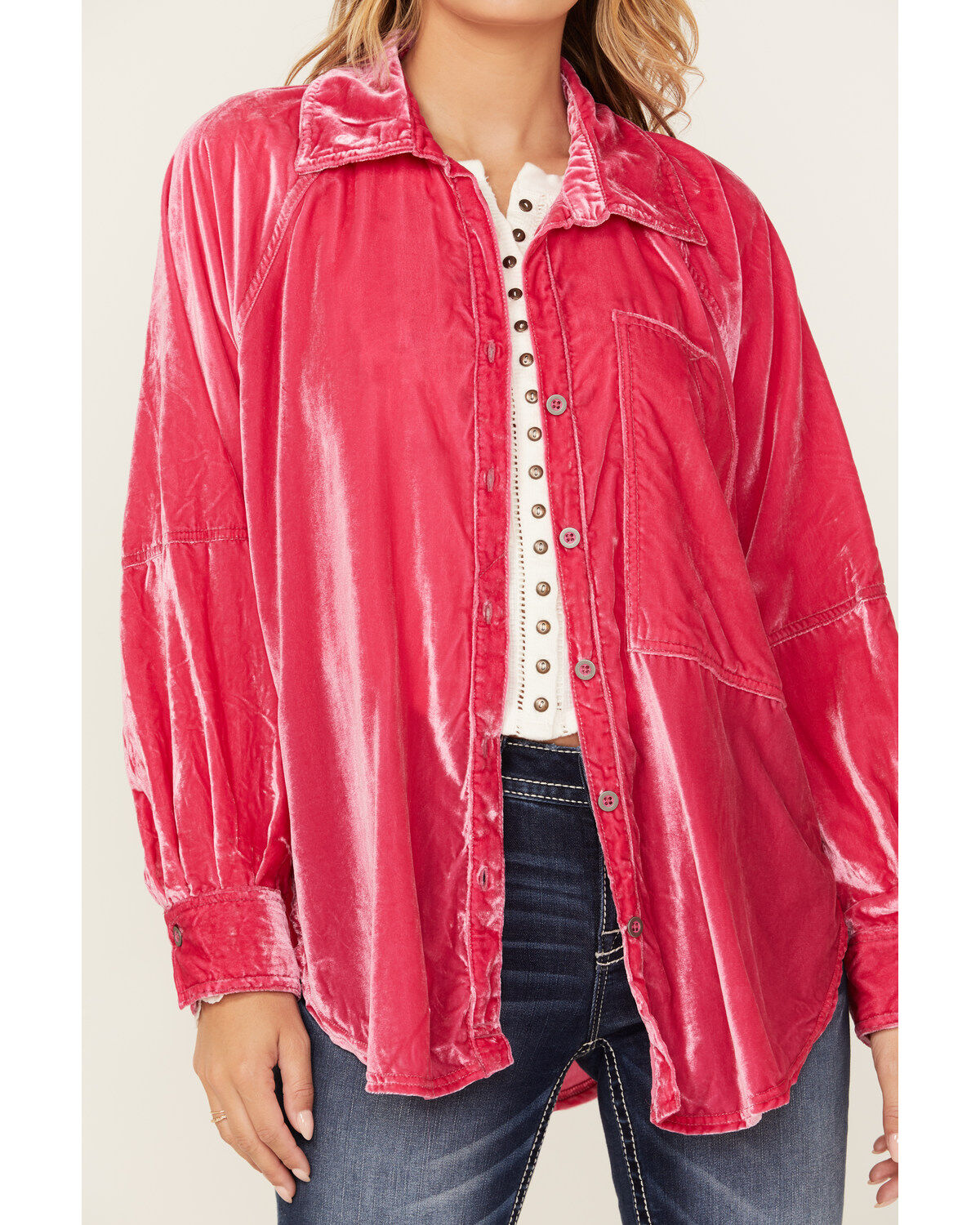 Image #3 - Free People Women's Night Skies Velvet Long Sleeve Top, Pink, hi-res