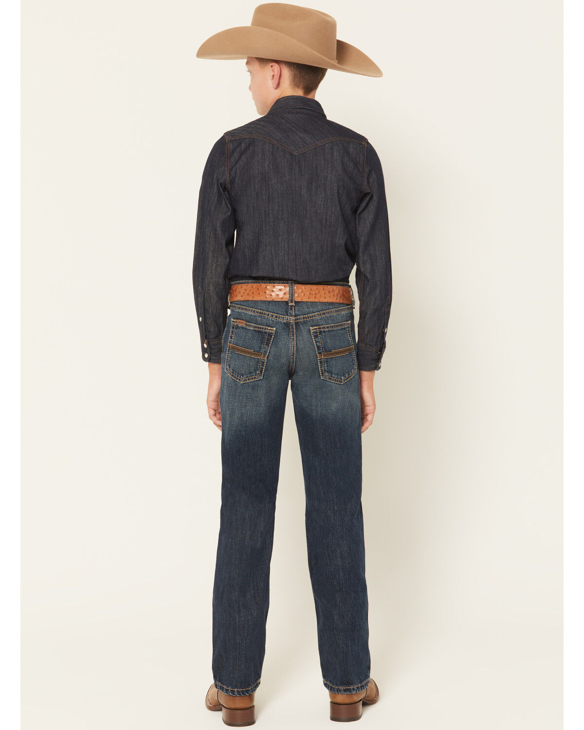 Image #3 - Ariat Boys' B4 Dark Wash Relaxed Bootcut Denim Jeans, Dark Wash, hi-res