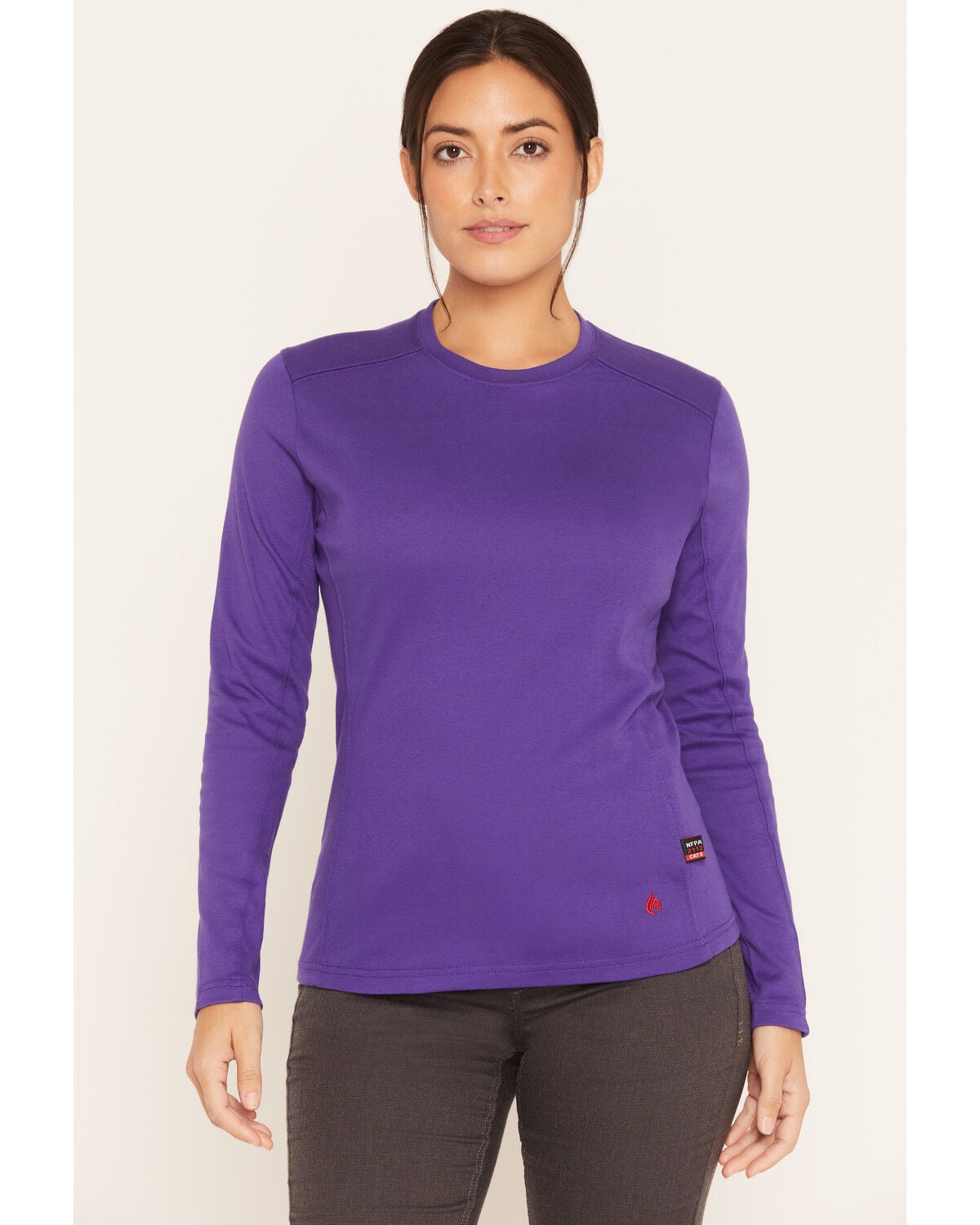 Forge Workwear Women's FR Crew Neck Long Sleeve Work Tee, Purple, hi-res