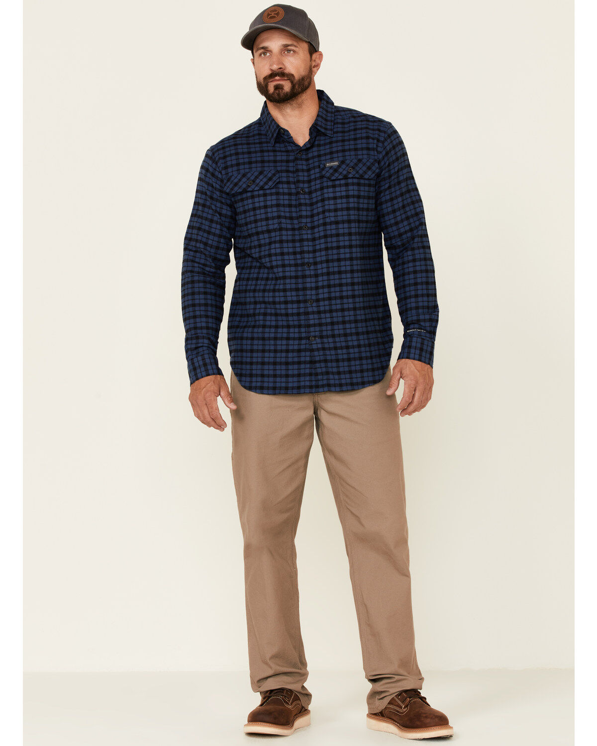 Image #2 - Columbia Men's Flare Gun Small Plaid Print Long Sleeve Button Down Western Flannel Shirt, Blue, hi-res