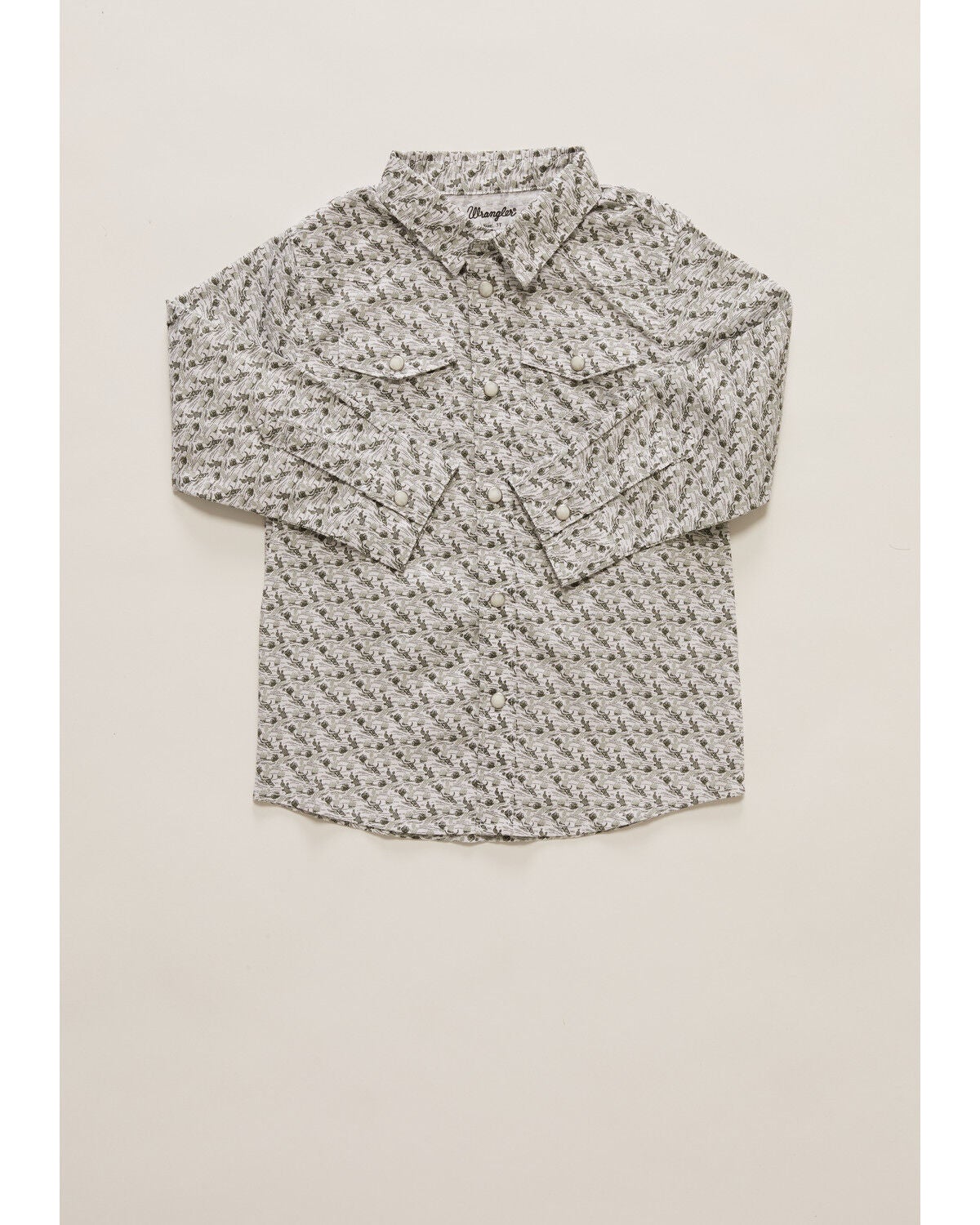 Wrangler Toddler Boys' Conversation Print Long Sleeve Snap Stretch Western Shirt, Olive, hi-res