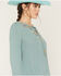 Image #3 - Shyanne Women's Long Sleeve Embroidered Trim Top, Aqua, hi-res