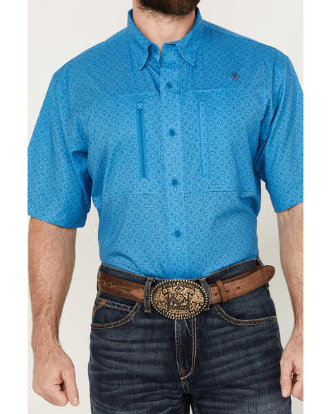 Image #3 - Ariat Men's VentTek Diamond Geo Print Short Sleeve Button-Down Performance Western Shirt - Tall , Blue, hi-res