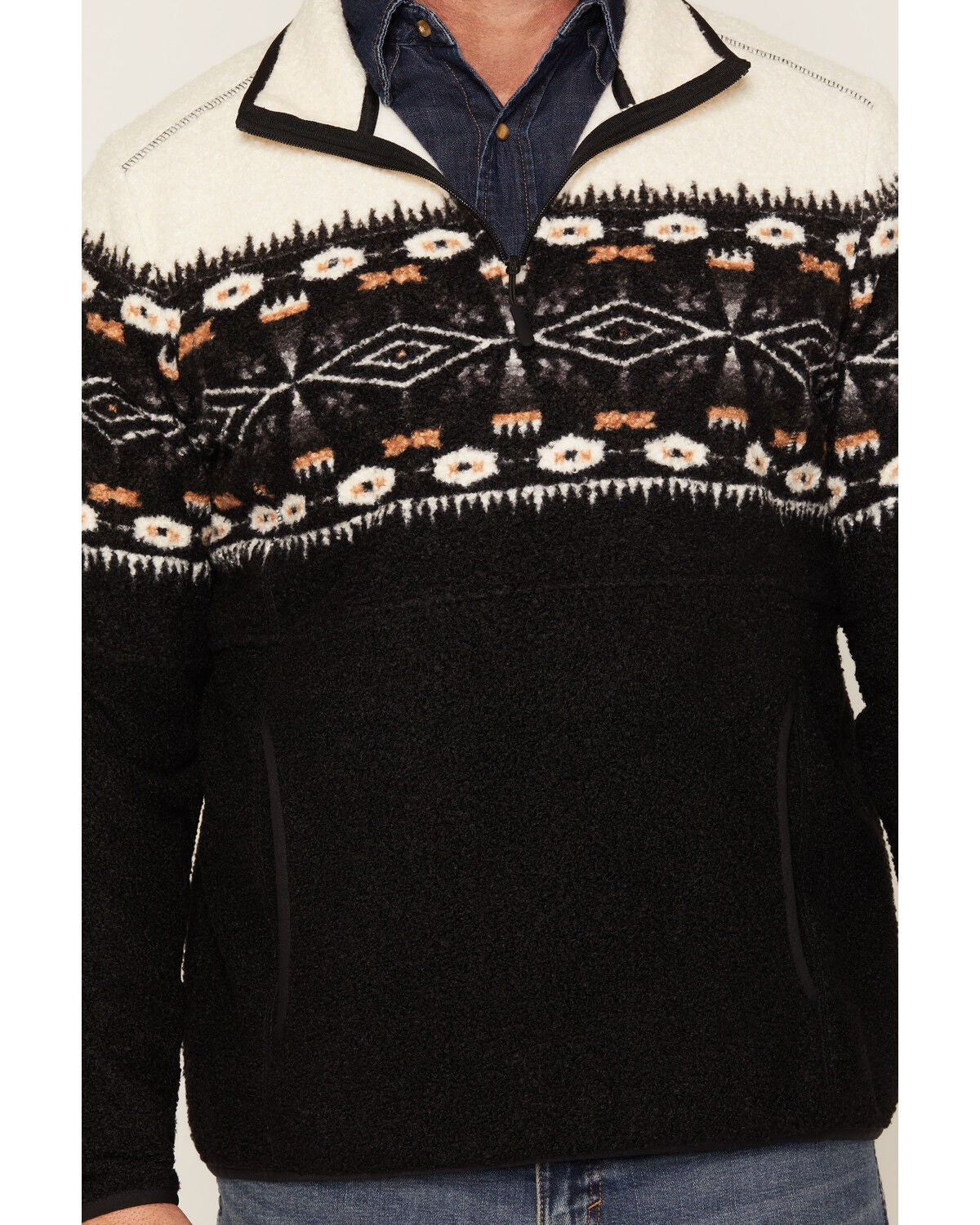 Image #3 - Panhandle Slim Men's Southwestern Border Print Berber 1/4 Zip Pullover, Black, hi-res