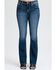 Image #2 - Miss Me Women's Dark Wash Mid Rise Fleur de Lis 32" Bootcut Stretch Denim Jeans, Dark Wash, hi-res