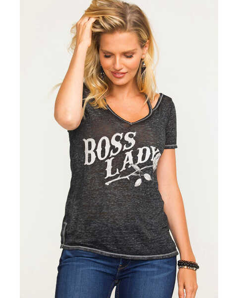 Idyllwind Women's Boss Lady Short Sleeve Graphic Trustie Tee , Charcoal, hi-res