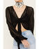 Wild Moss Women's Tie Front Textured Top, Black, hi-res